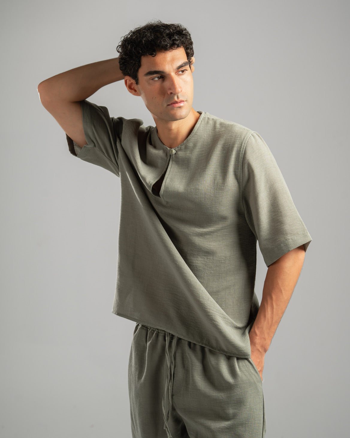 Olive V Linen Shirt