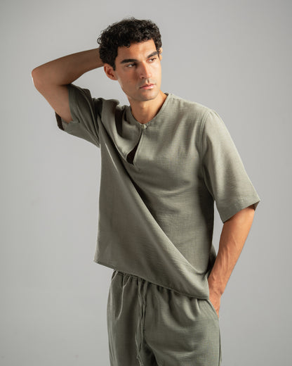 Olive V Linen Shirt