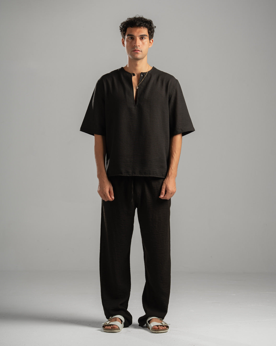 Black V Linen Shirt