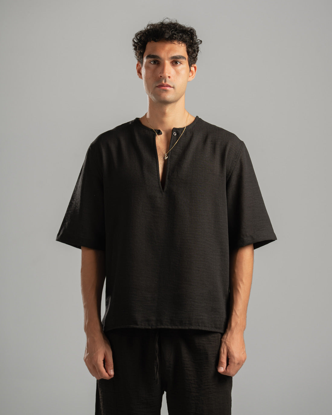 Black V Linen Shirt