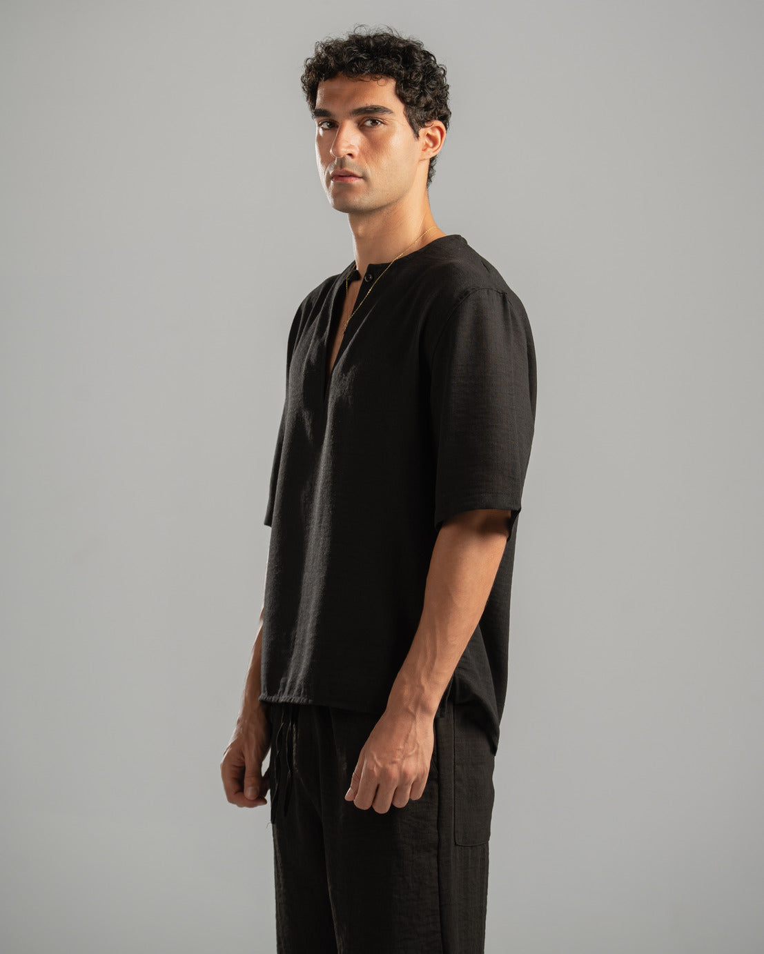 Black V Linen Shirt