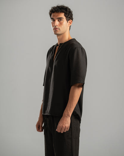 Black V Linen Shirt