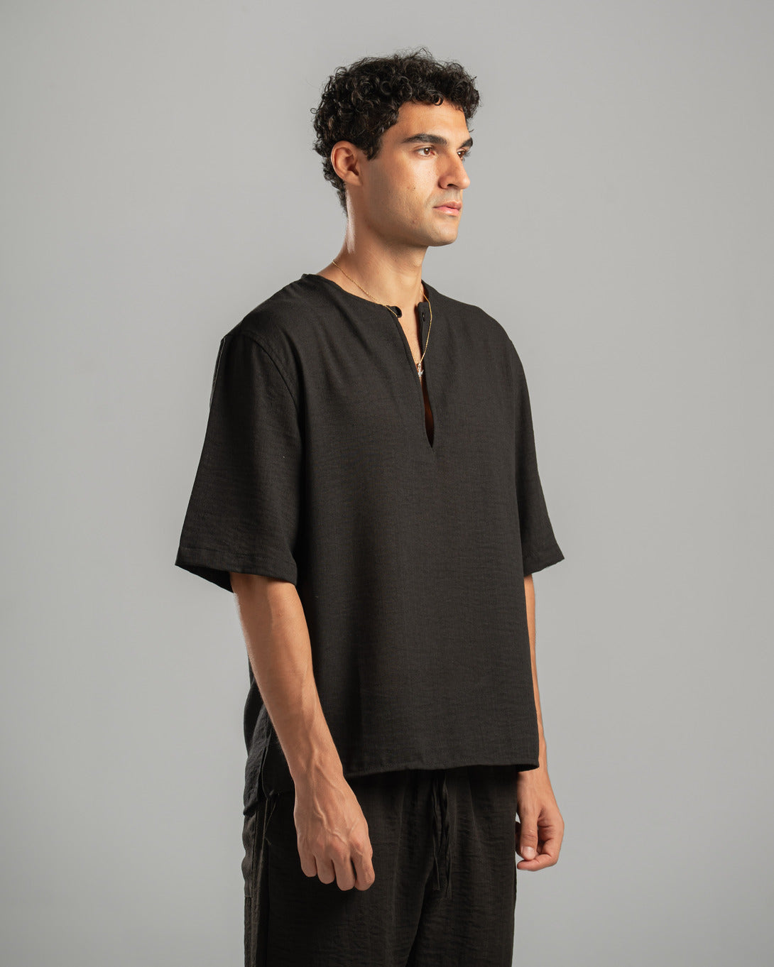 Black V Linen Shirt