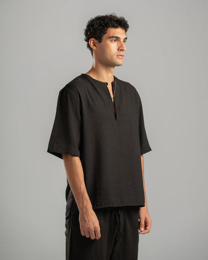 Black V Linen Shirt