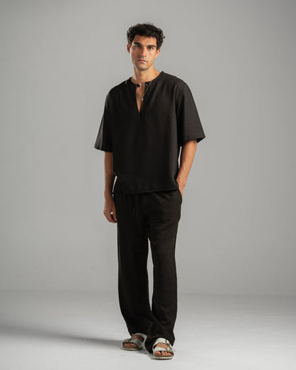 Black V Linen Shirt
