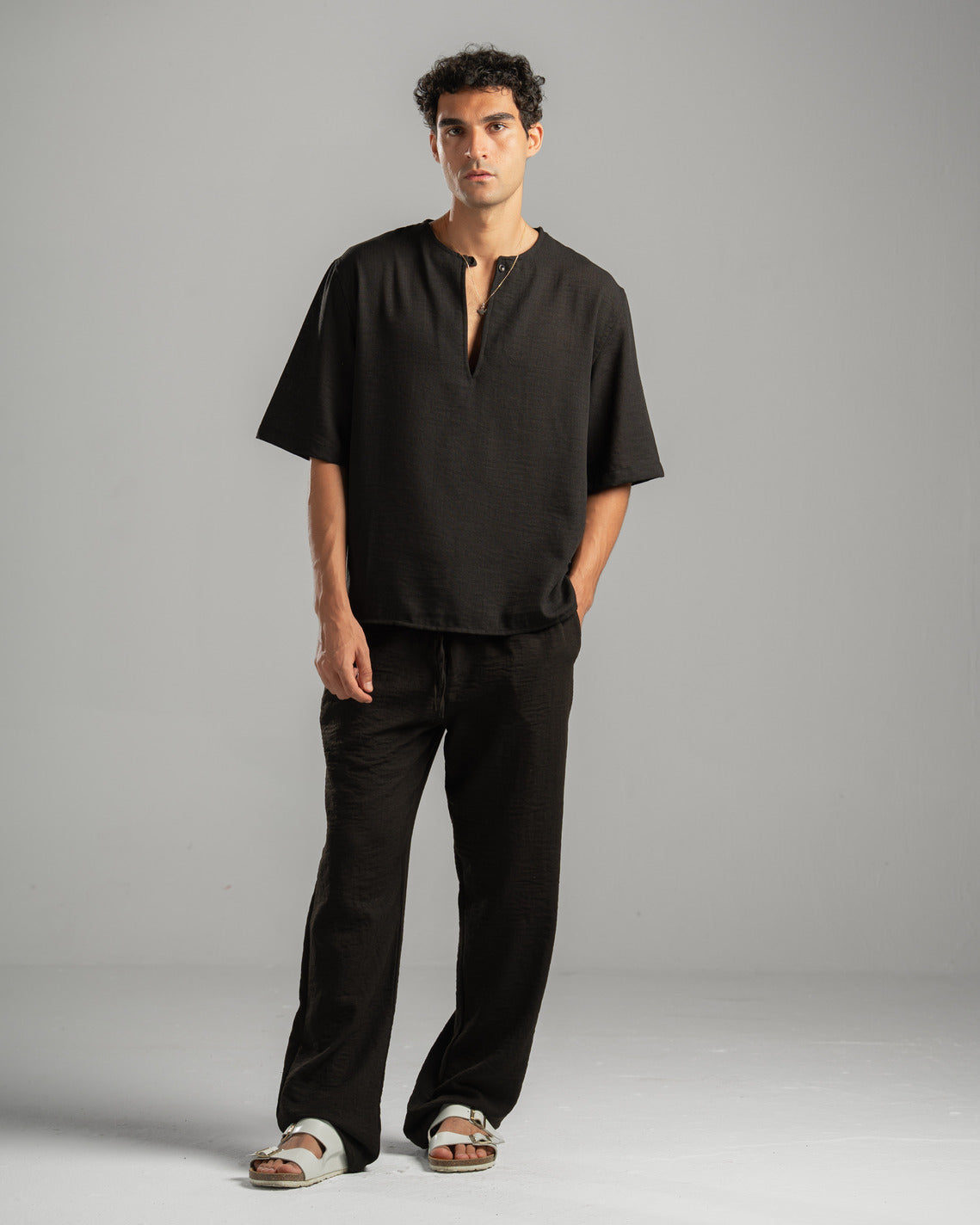 Black V Linen Shirt