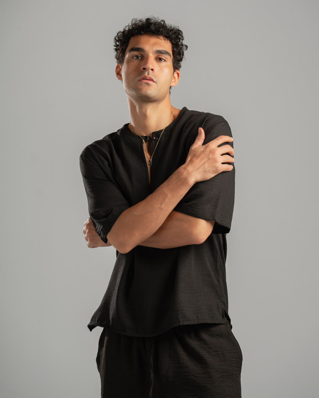 Black V Linen Shirt