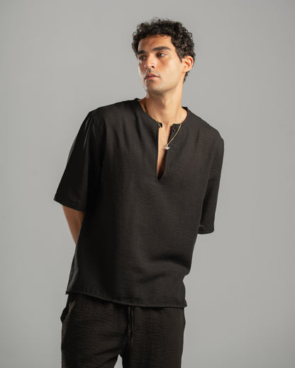 Black V Linen Shirt