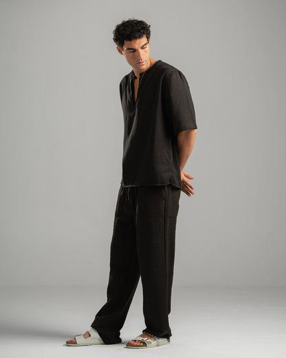 Men Linen Pants in Black