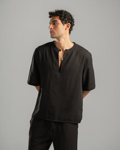 Black V Linen Shirt
