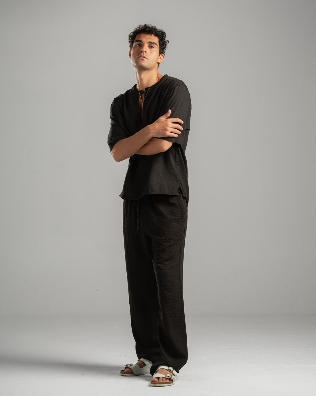 Black V Linen Shirt