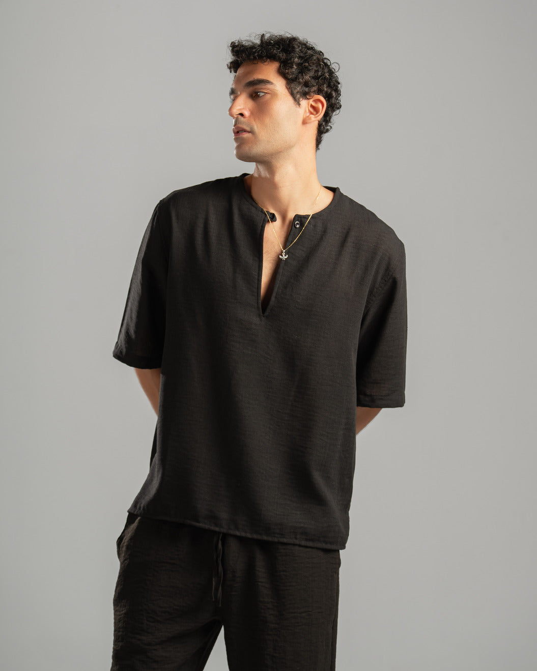 Black V Linen Shirt