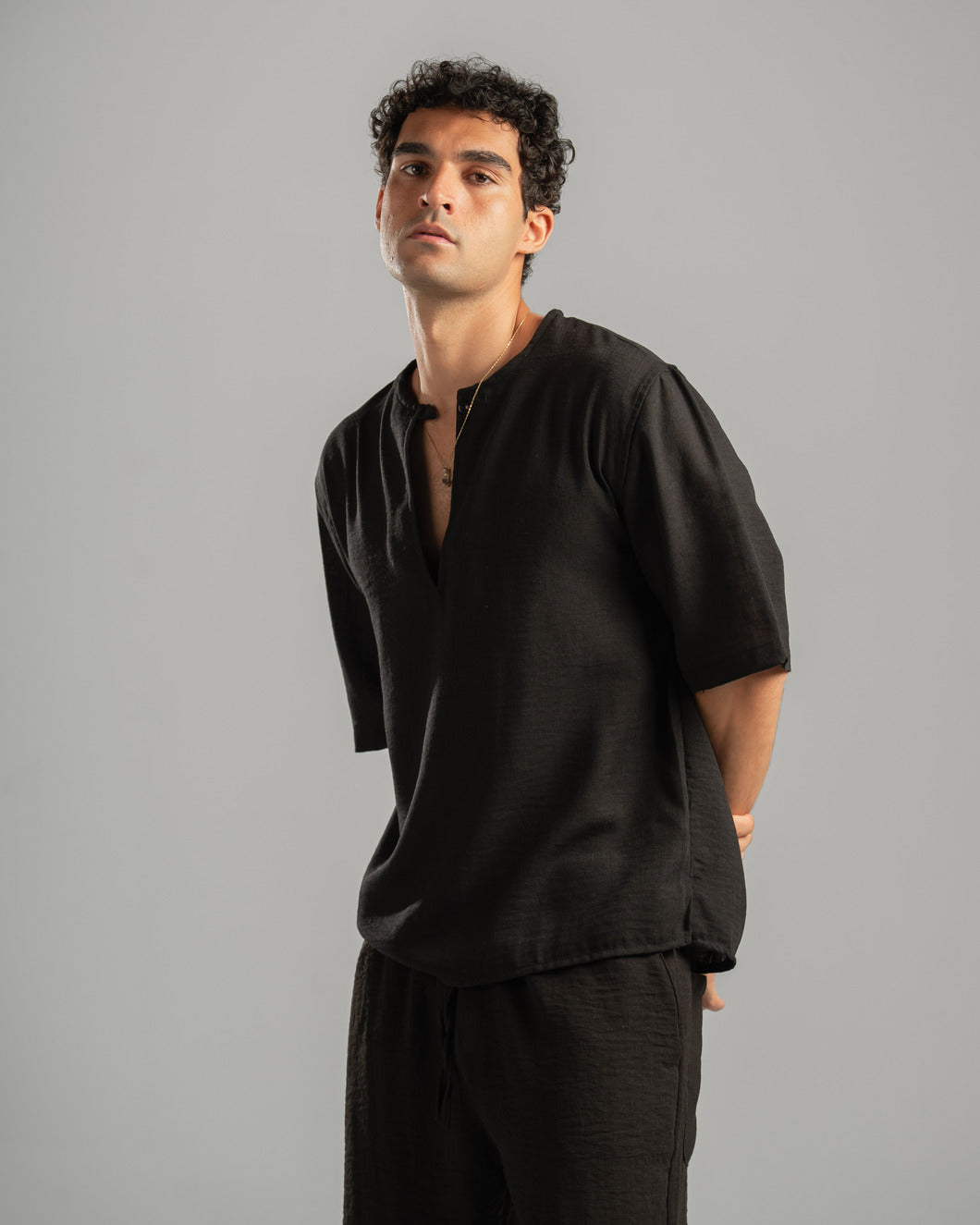 Black V Linen Shirt