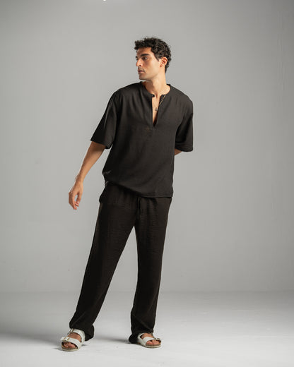 Black V Linen Shirt