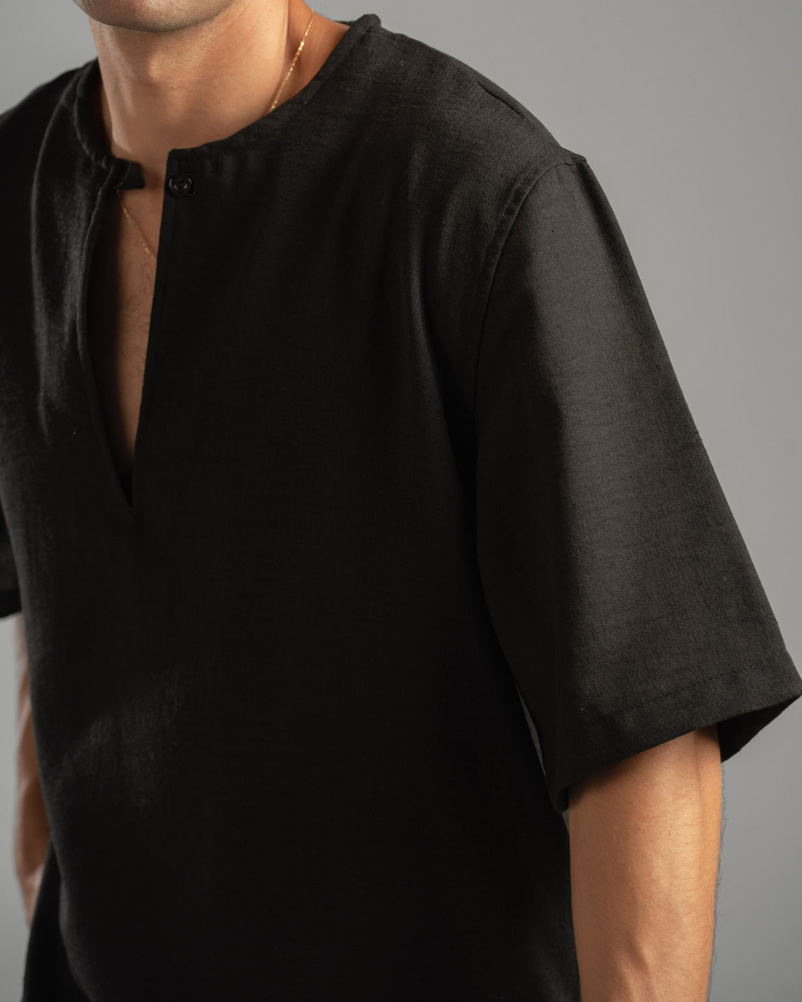 Black V Linen Shirt