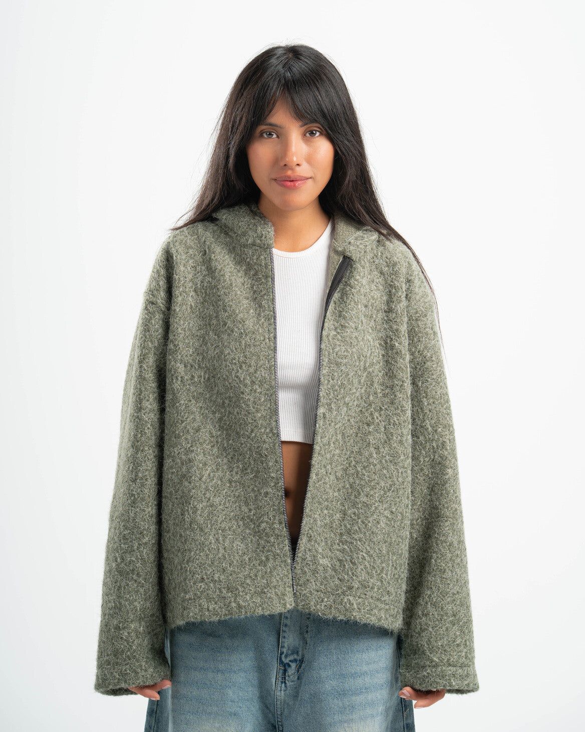 OLIVE MOHAIR JACKET