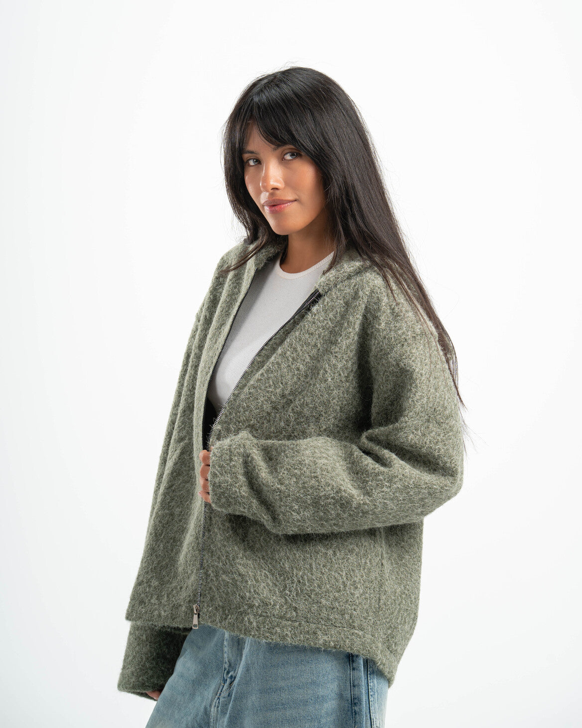 OLIVE MOHAIR JACKET