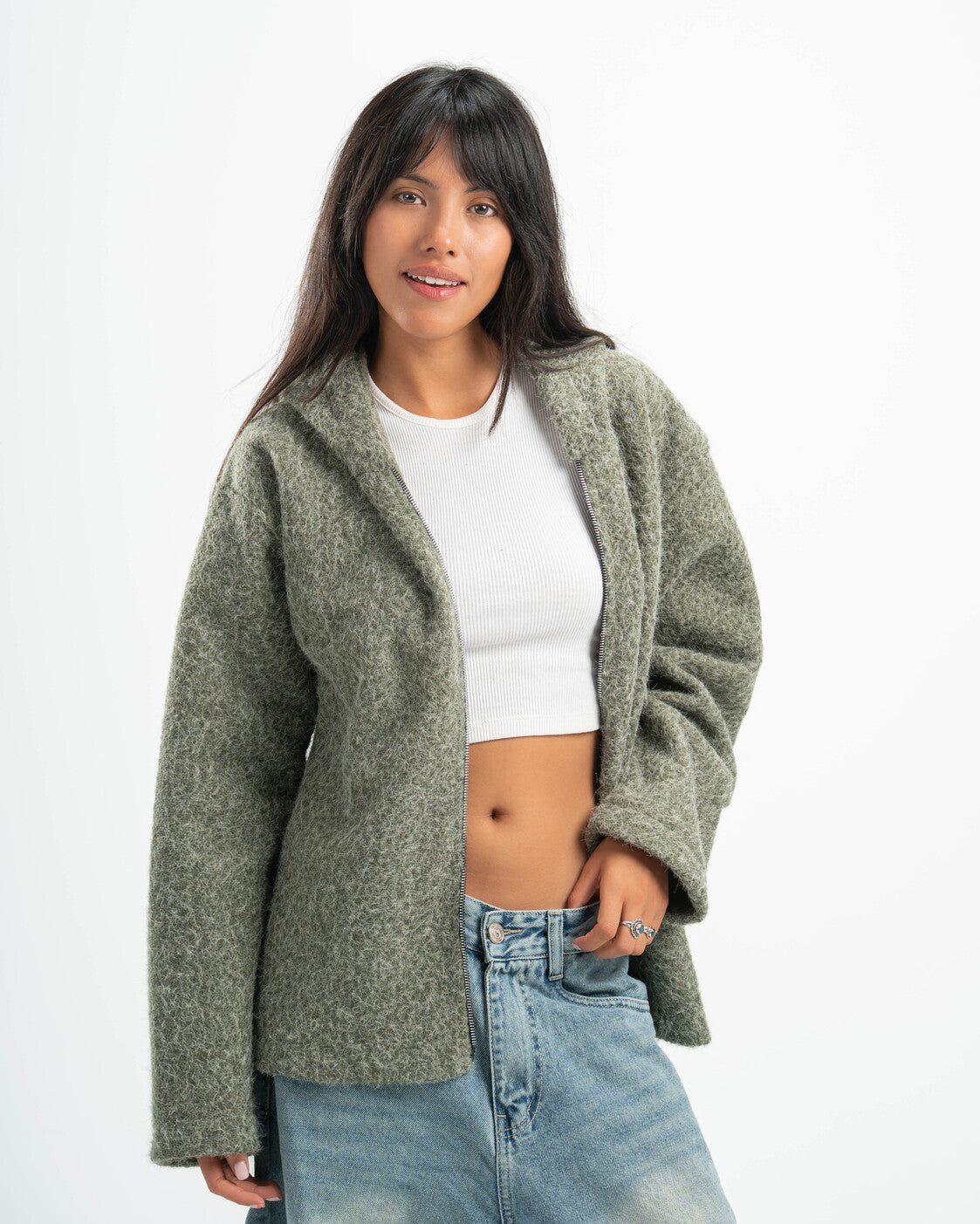 OLIVE MOHAIR JACKET