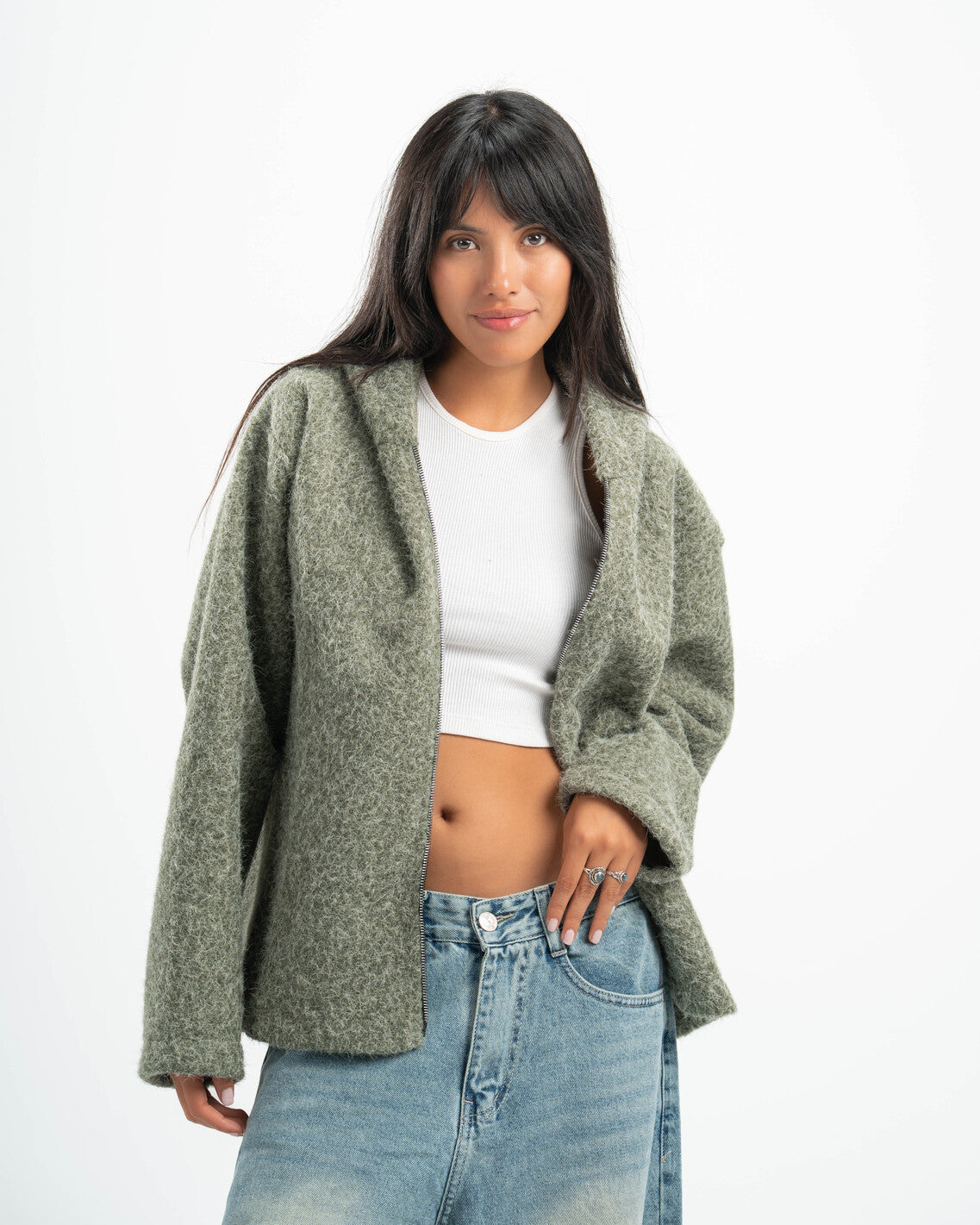 OLIVE MOHAIR JACKET