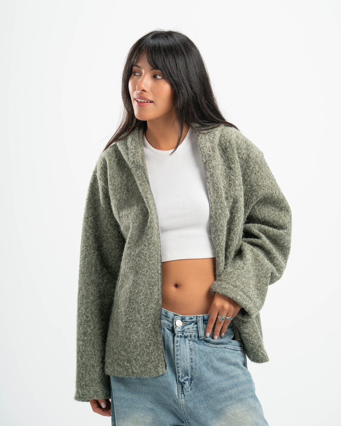 OLIVE MOHAIR JACKET