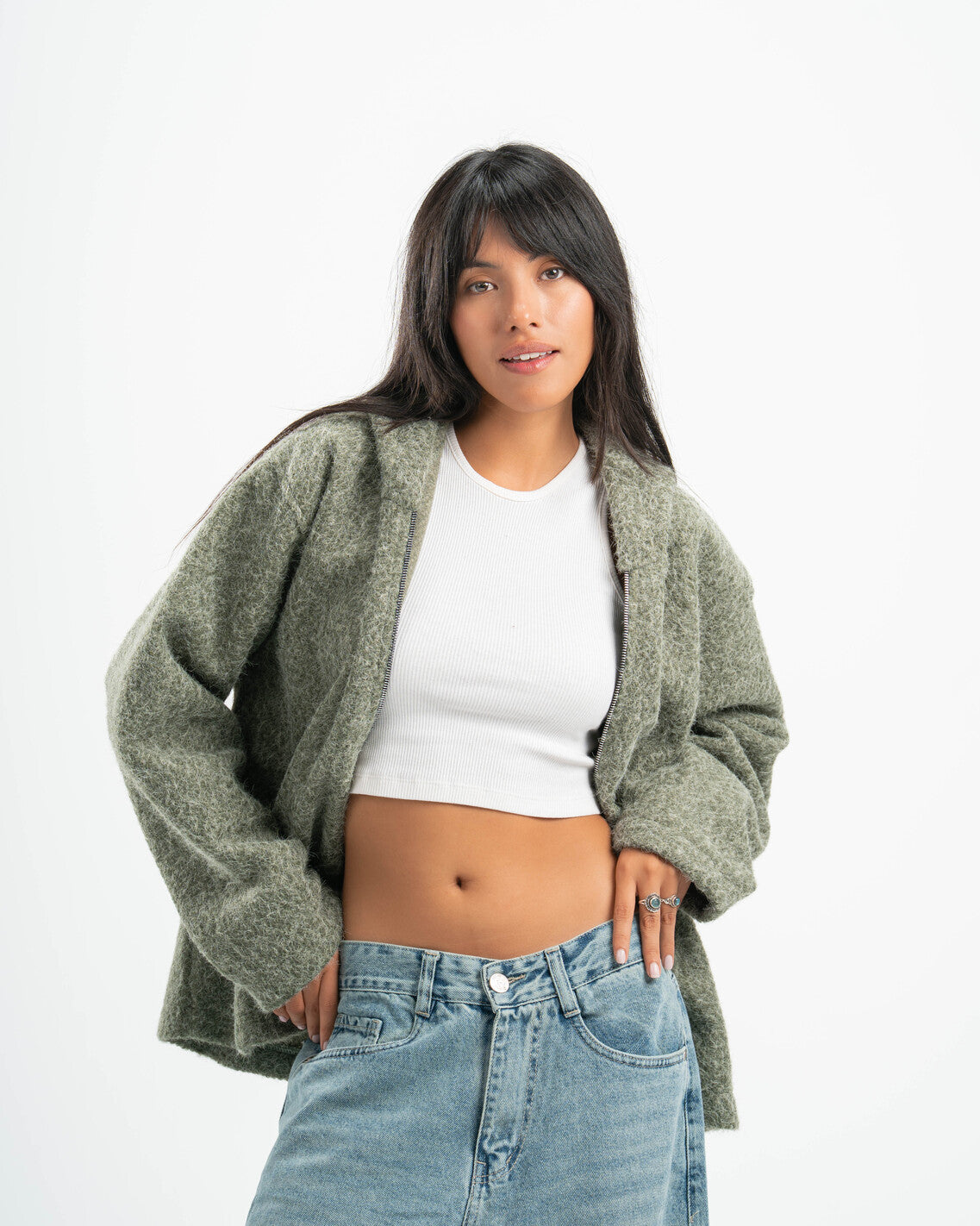 OLIVE MOHAIR JACKET
