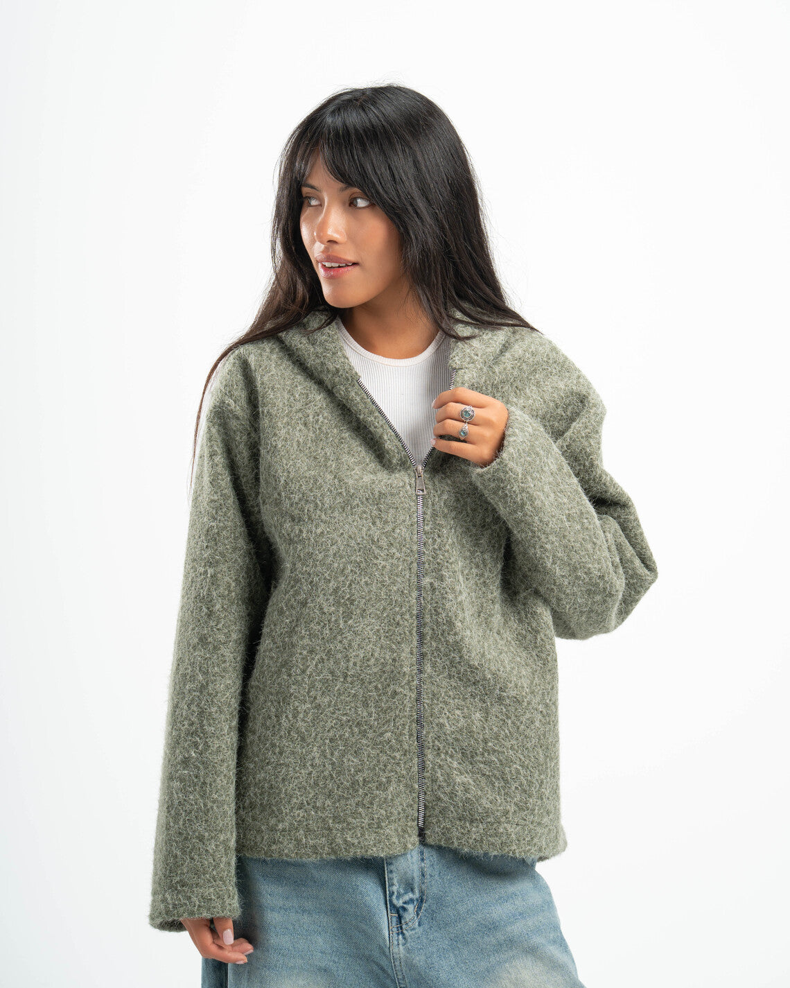OLIVE MOHAIR JACKET