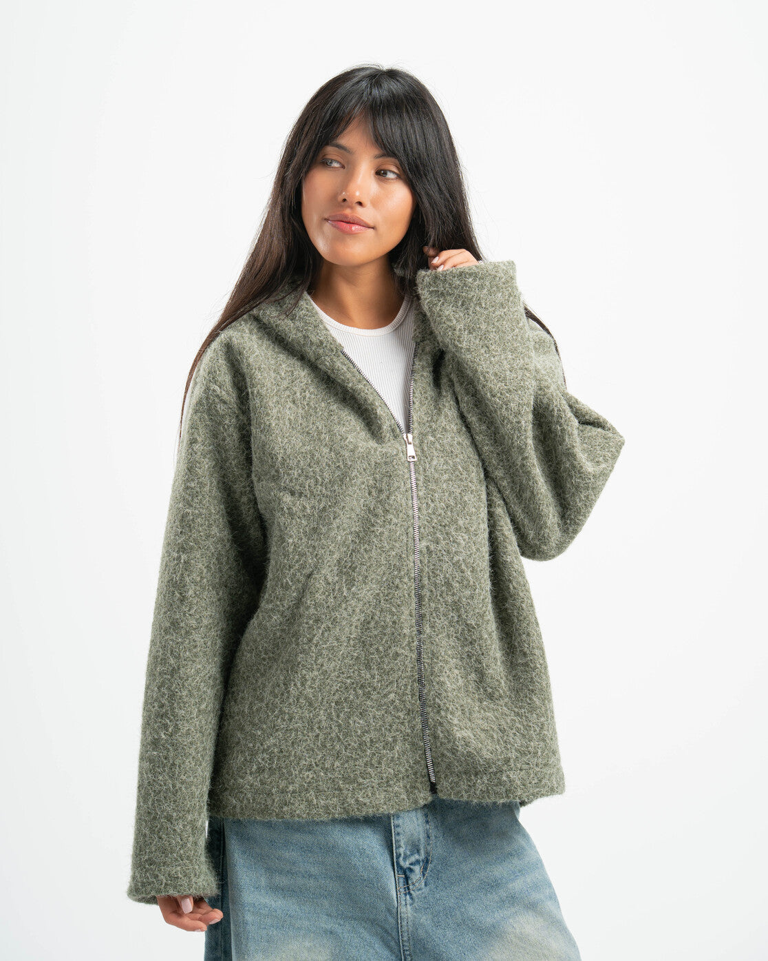 OLIVE MOHAIR JACKET