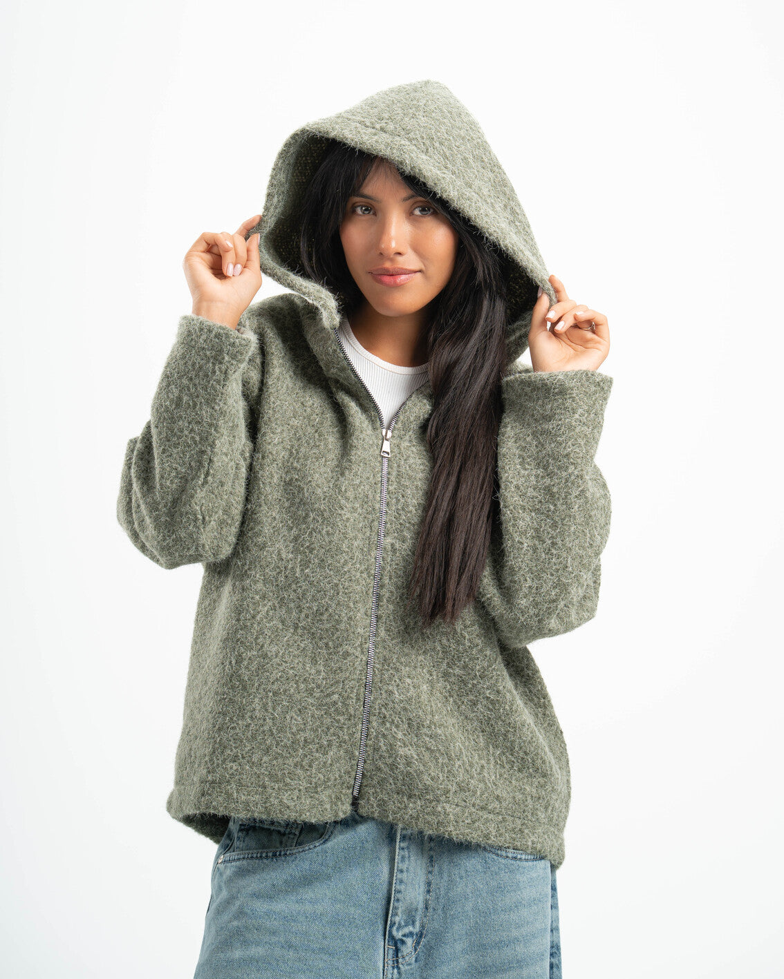 OLIVE MOHAIR JACKET