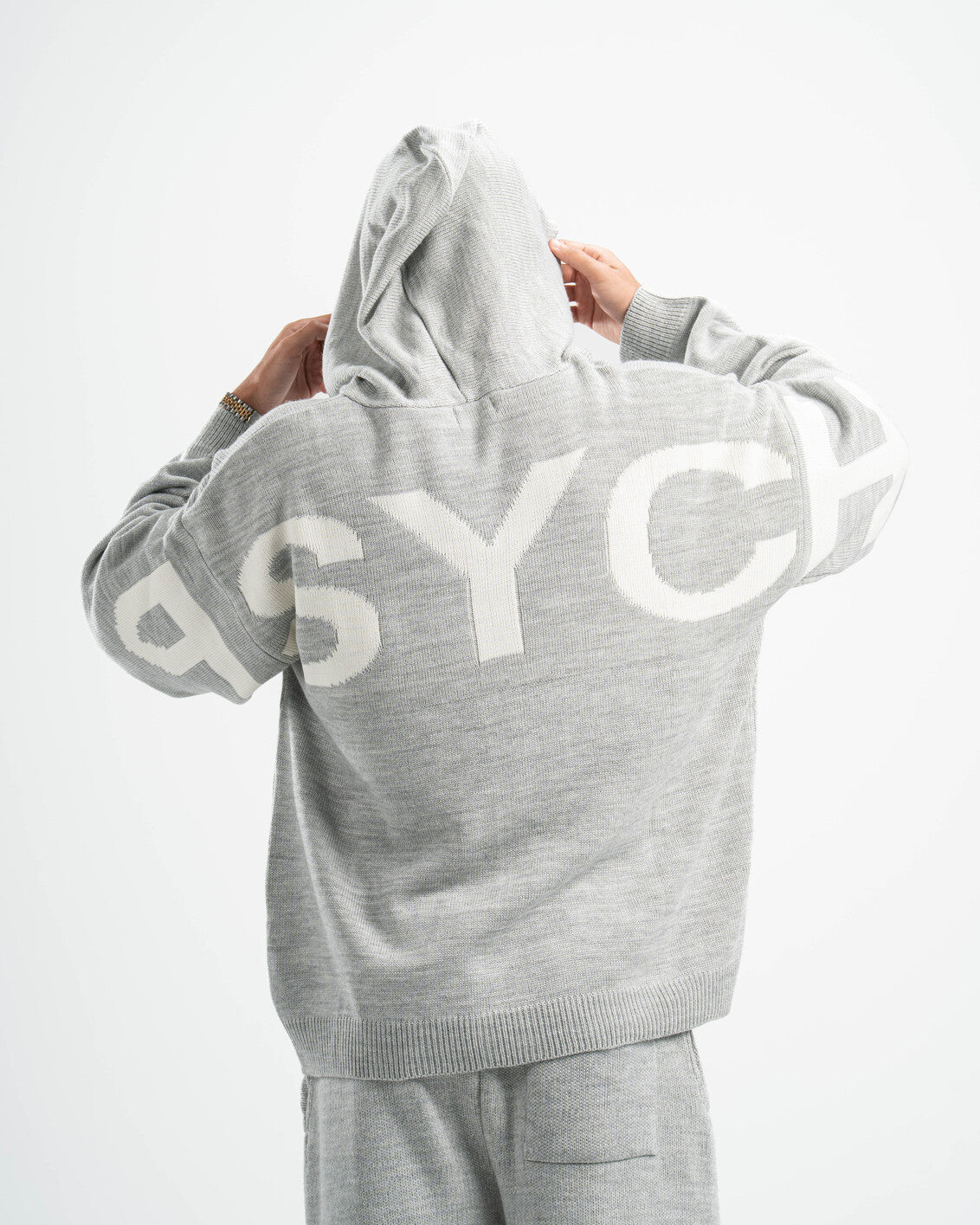 PSYCH GREY KNITTED HOODIE