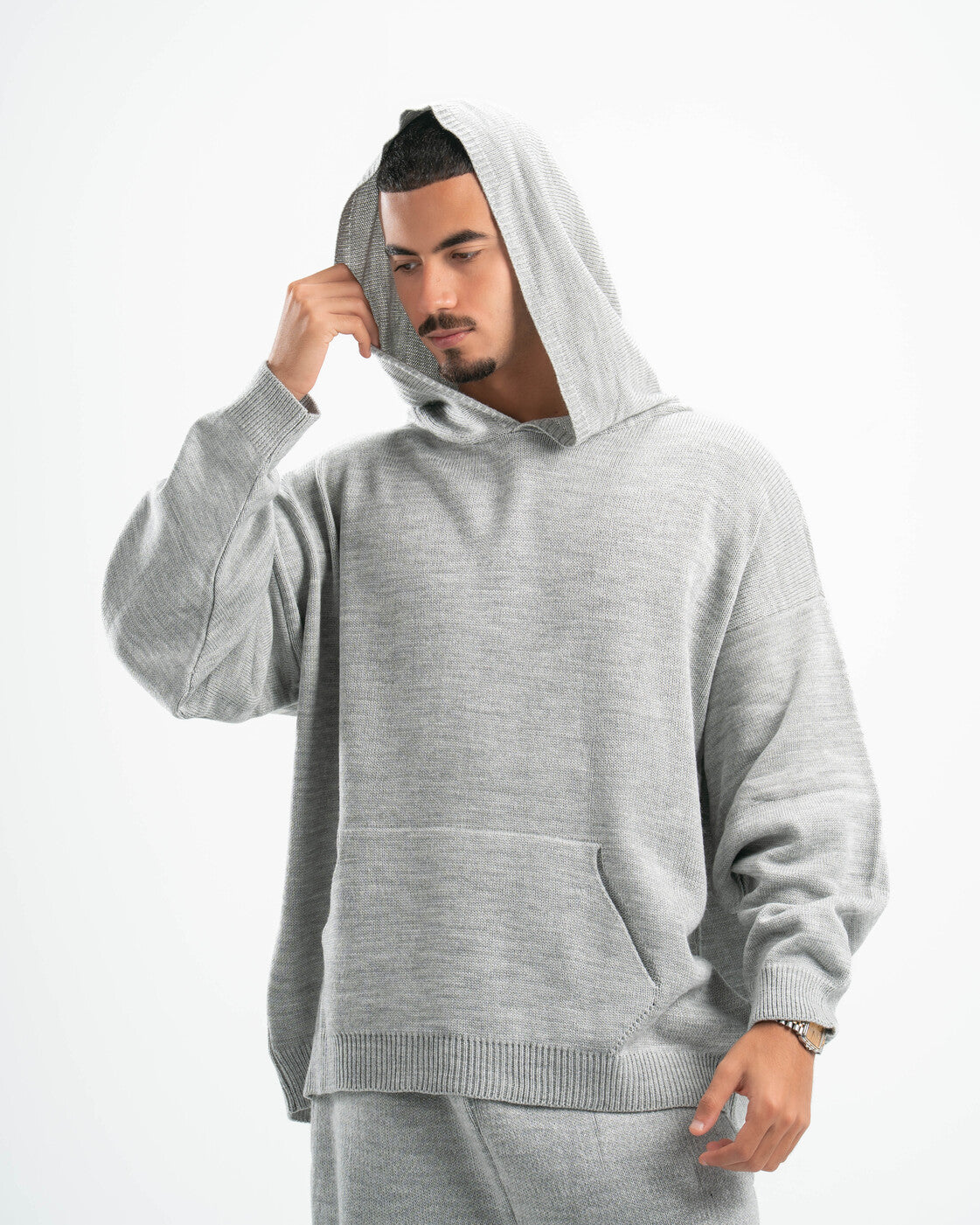 PSYCH GREY KNITTED HOODIE