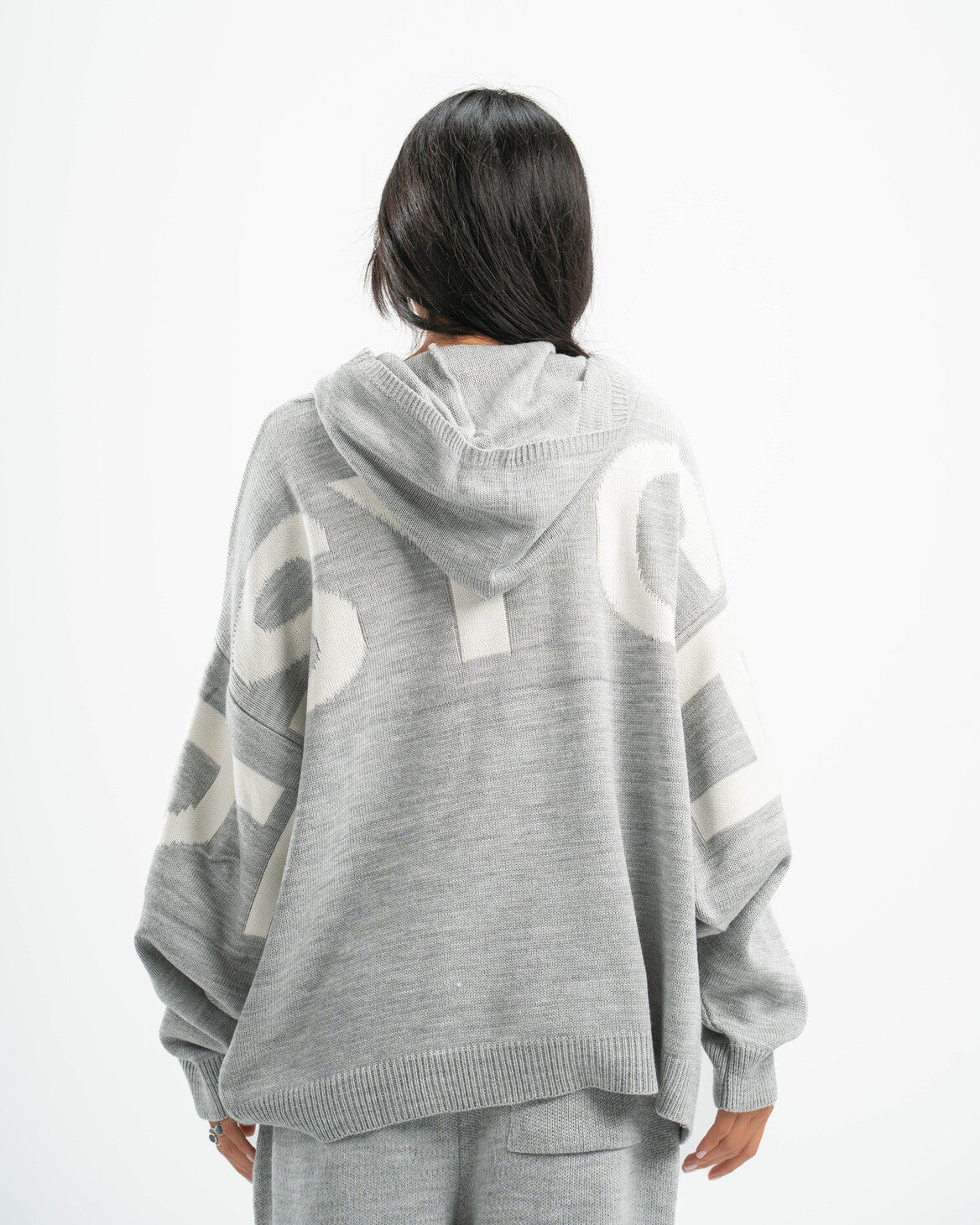 PSYCH GREY KNITTED HOODIE
