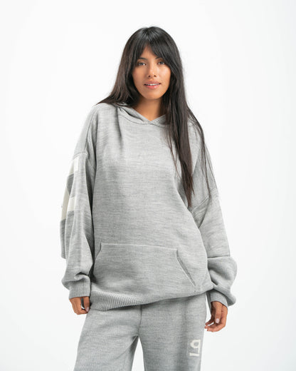 PSYCH GREY KNITTED HOODIE