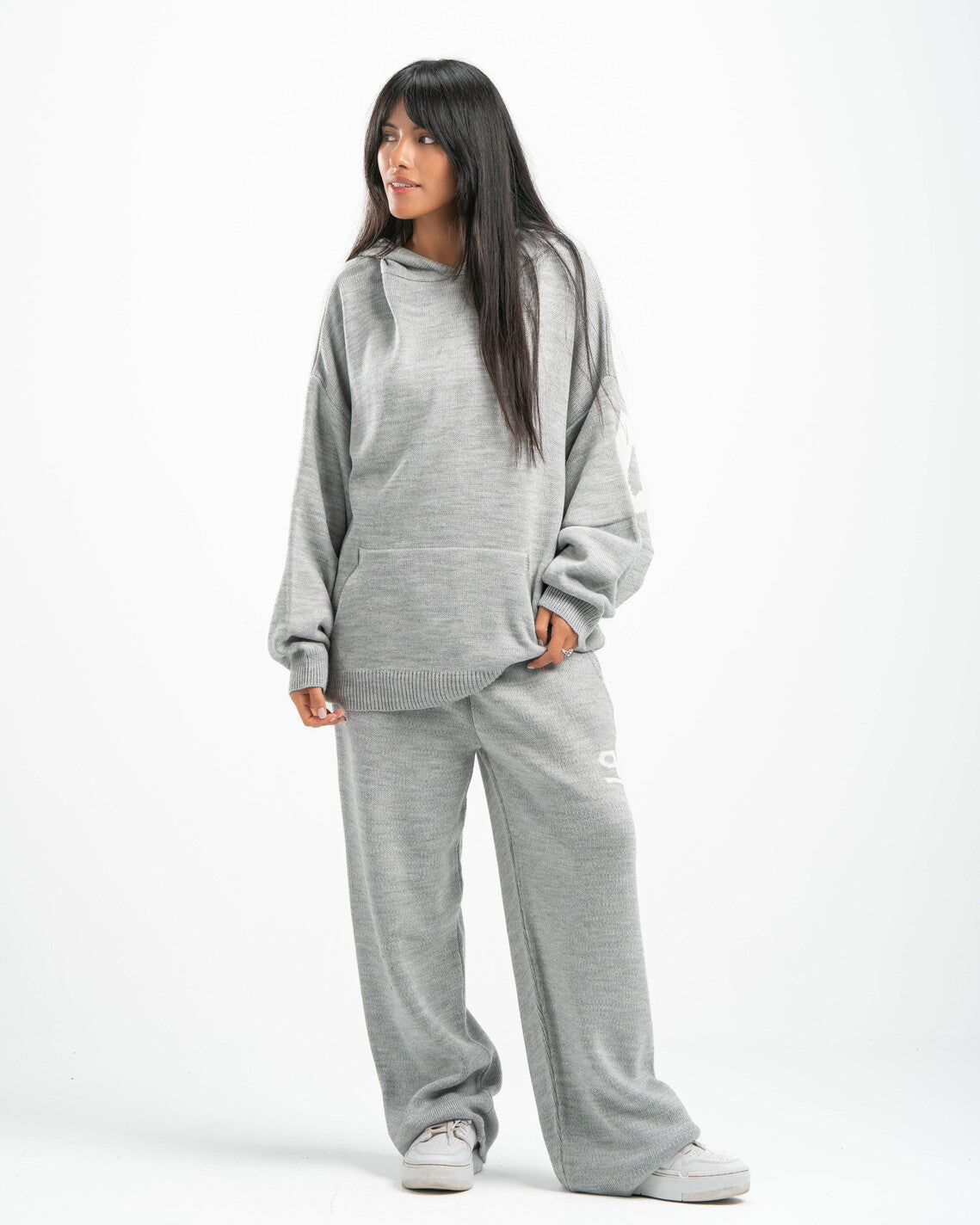 PSYCH GREY KNITTED HOODIE