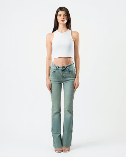 Flared Jeans in Washed Green
