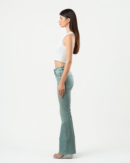 Flared Jeans in Washed Green