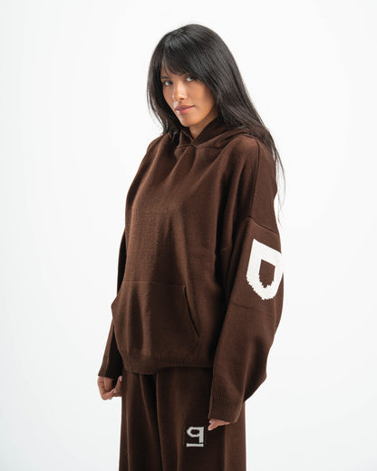 PSYCH BROWN KNITTED HOODIE
