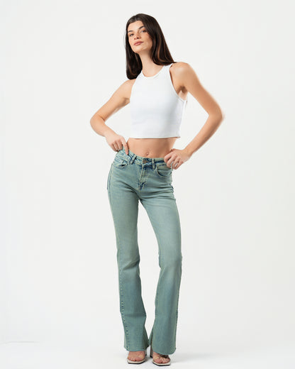 Flared Jeans in Washed Green