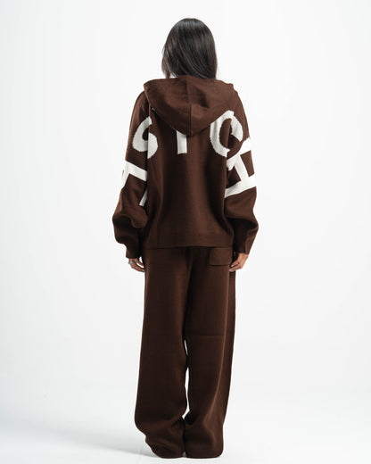 PSYCH BROWN KNITTED HOODIE