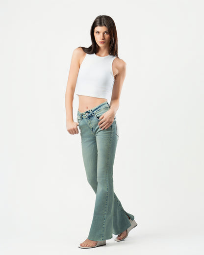 Flared Jeans in Washed Green