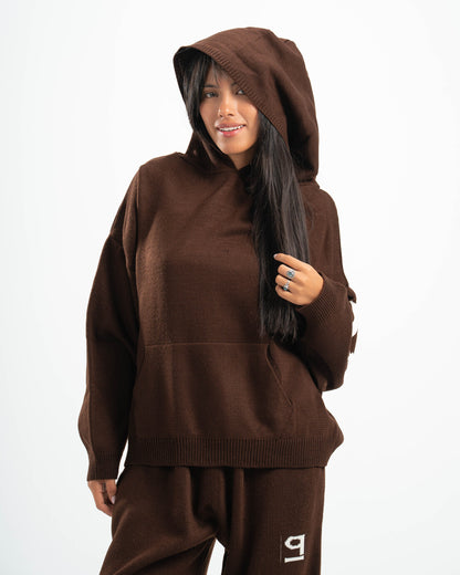 PSYCH BROWN KNITTED HOODIE