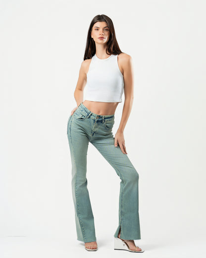 Flared Jeans in Washed Green