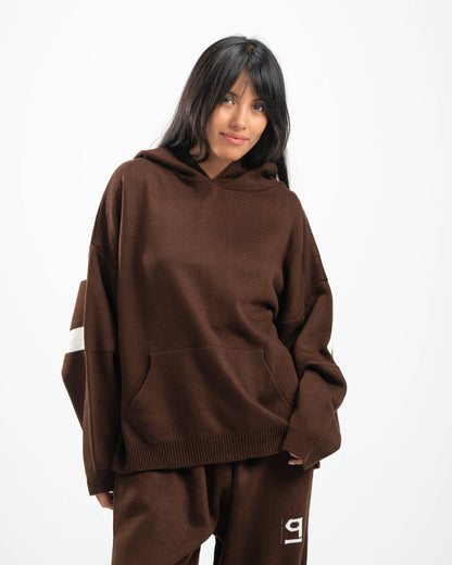 PSYCH BROWN KNITTED HOODIE