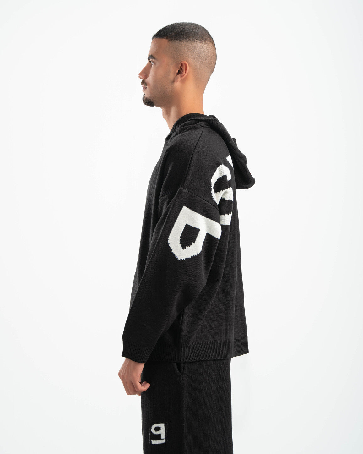 PSYCH BLACK KNITTED HOODIE