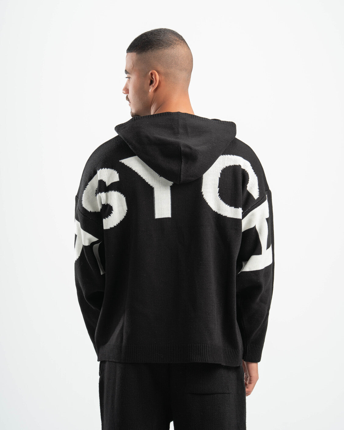 PSYCH BLACK KNITTED HOODIE
