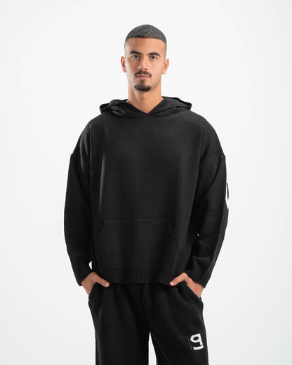 PSYCH BLACK KNITTED HOODIE