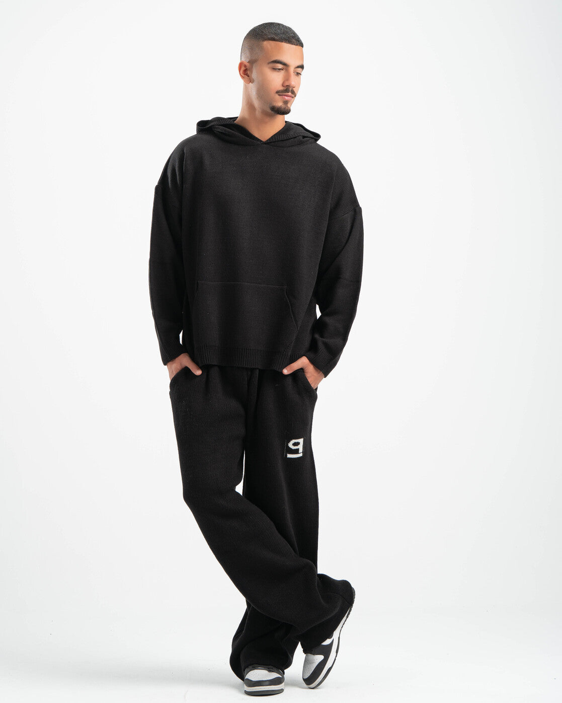 PSYCH BLACK KNITTED HOODIE
