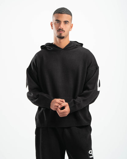PSYCH BLACK KNITTED HOODIE