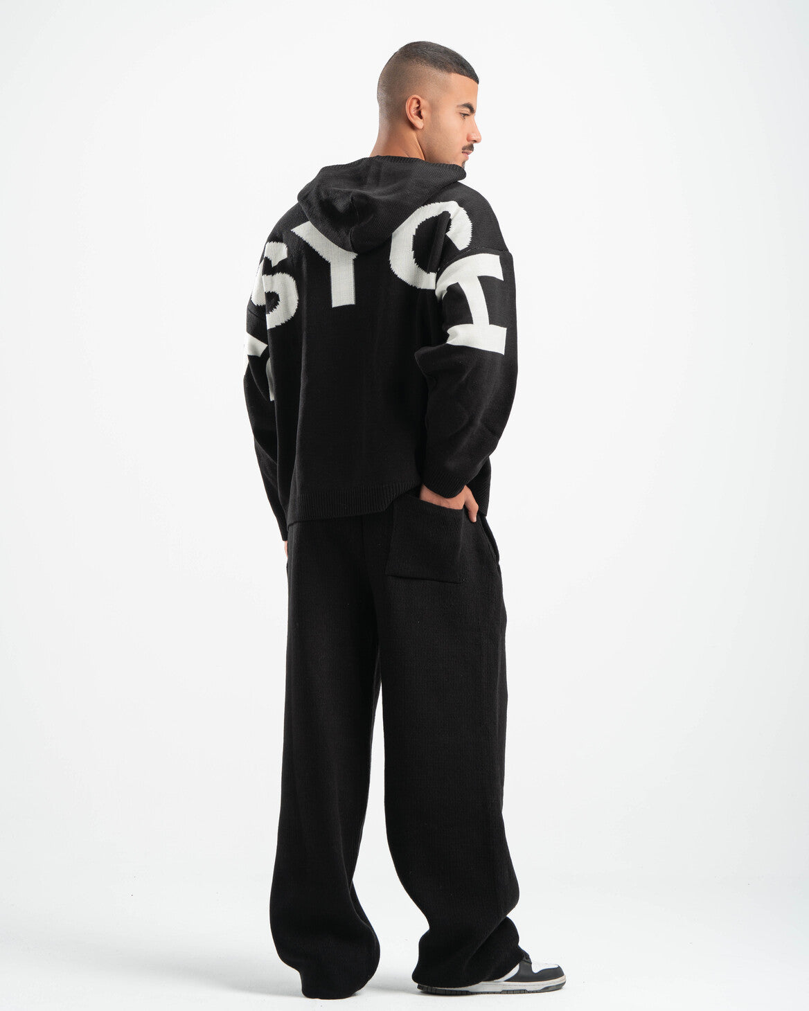 PSYCH BLACK KNITTED HOODIE