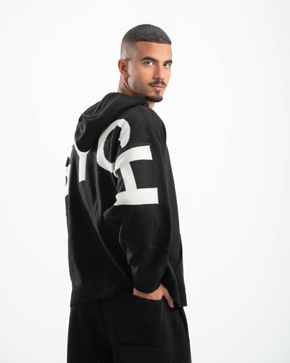 PSYCH BLACK KNITTED HOODIE