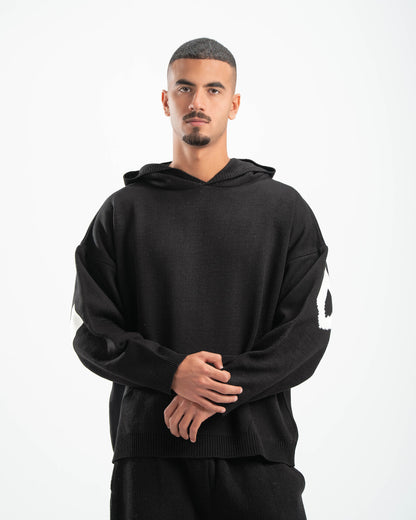 PSYCH BLACK KNITTED HOODIE